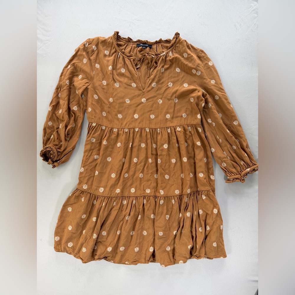 Madewell Tie-Neck Tiered Mini Dress, bloom dot warm hickory - Picture 2 of 11